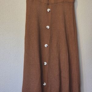 SHEIN Brown Knit A-Line Skirt with Buttons